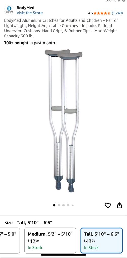 Large Adjustable Crutches (8 pairs)