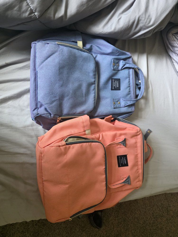 LAND Multi-Pocket Diaper Bag Backpack, Navy/Coral