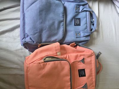 LAND Multi-Pocket Diaper Bag Backpack, Navy/Coral