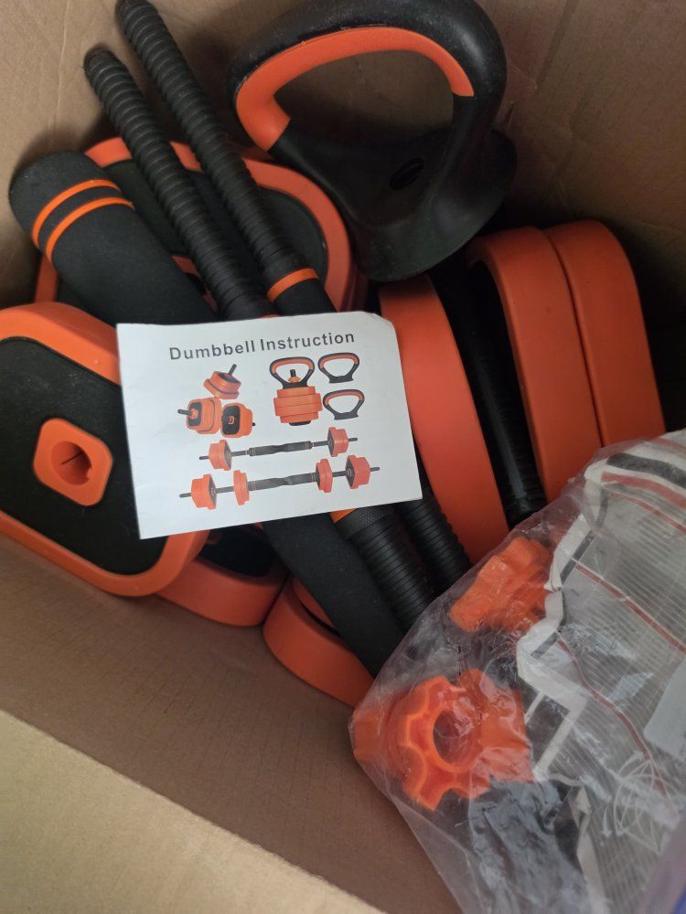 Adjustable Dumbbell and Kettlebell Weight Set - Orange and Black