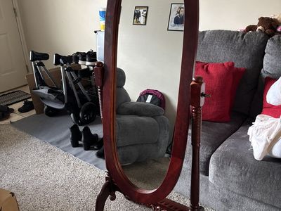 Cherry wood oval cheval mirror