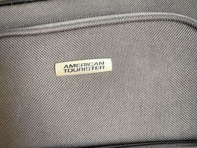American Tourister Grey Soft-Sided Rolling Carry-On Luggage. suitcase