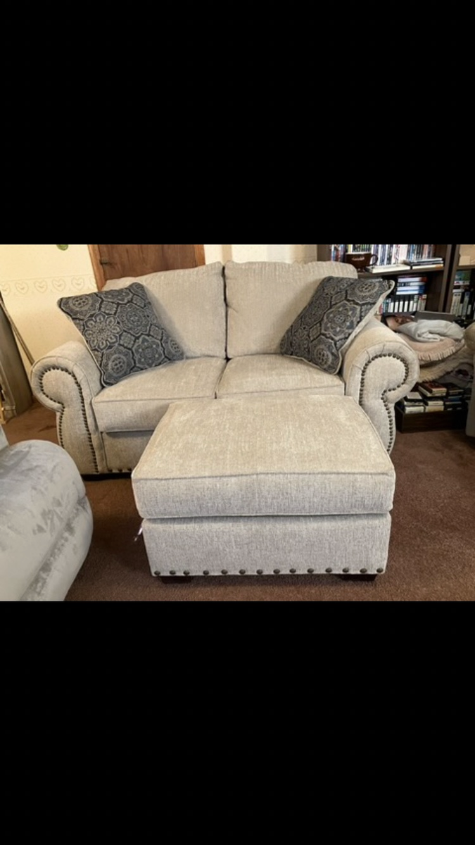 Fabric loveseat and ottoman set for sale