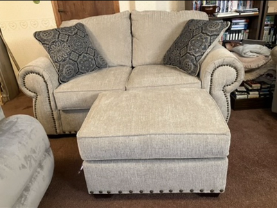 Fabric loveseat and ottoman set for sale