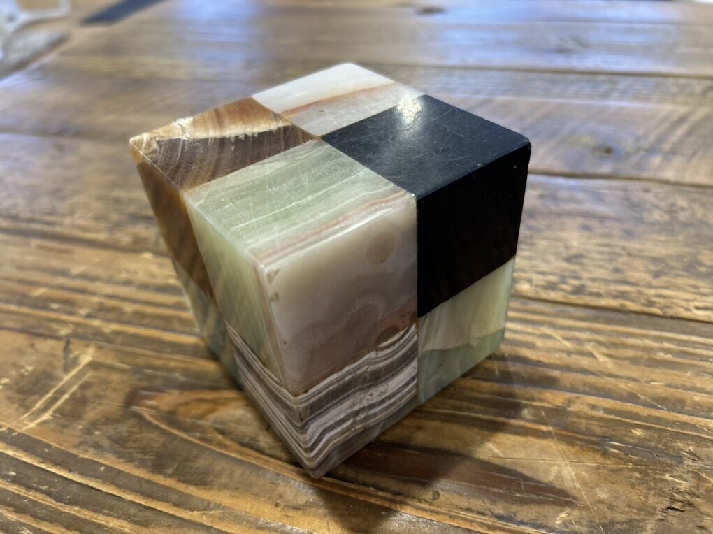 Checkerboard Italian Alabaster Cube, Circa 1950s