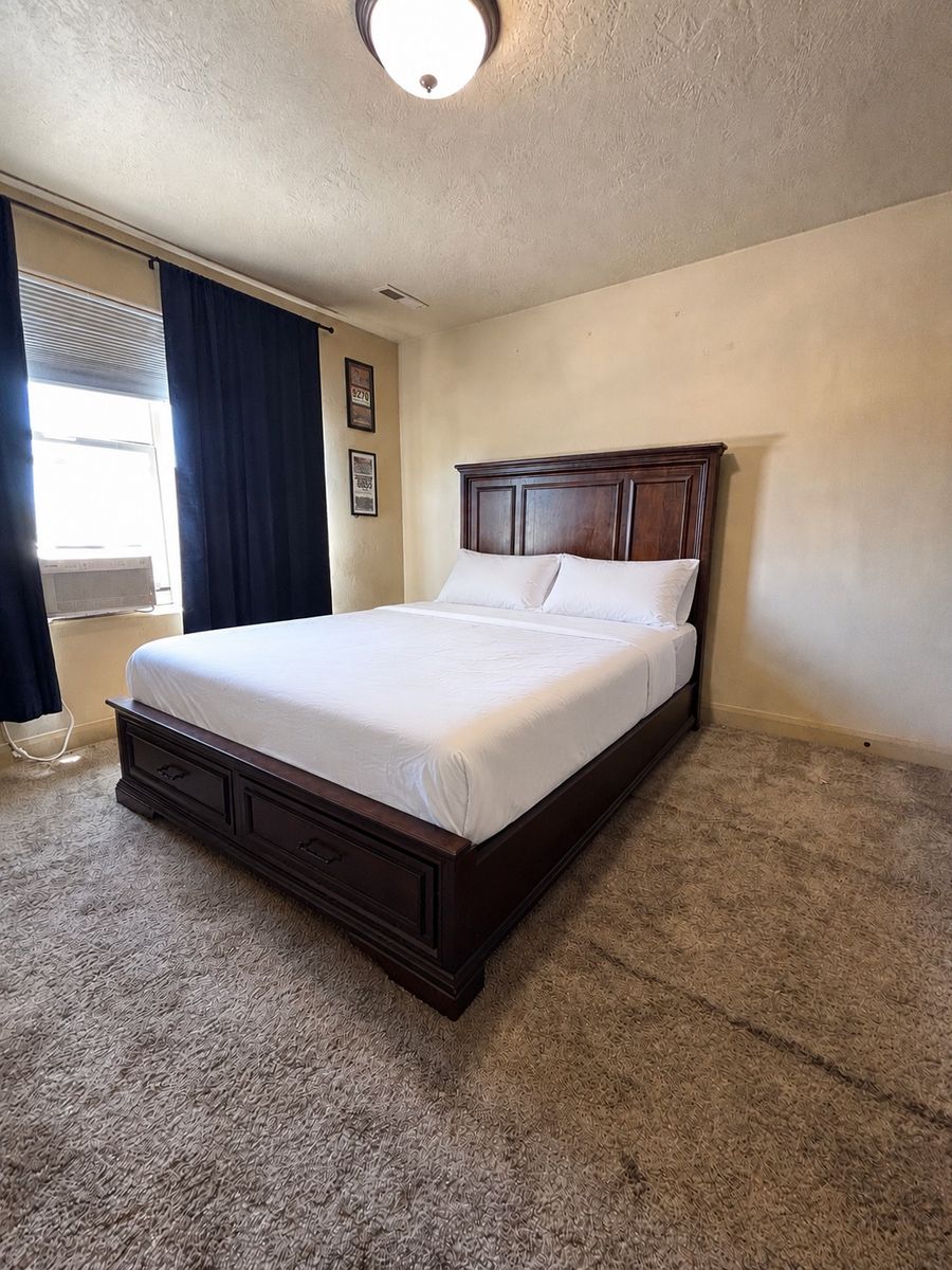 Queen Size Brown Bed Frame with Storage Drawers