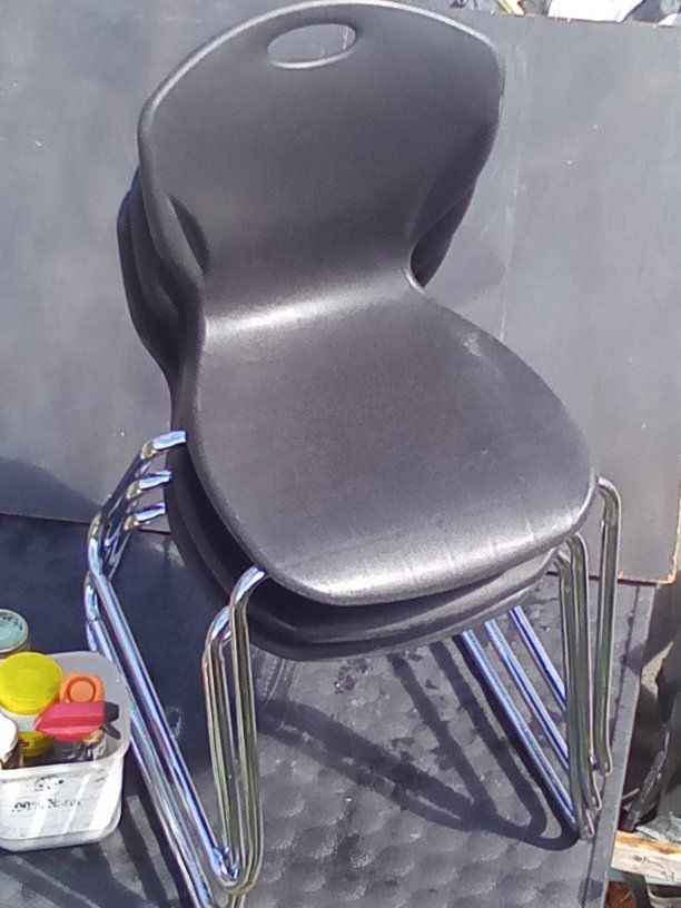 3 Chairs Black and Chrome Stacking