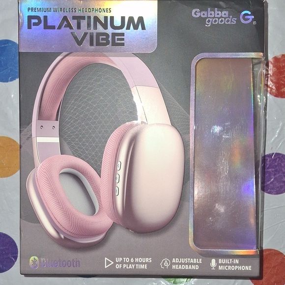Gabba Goods Platinum Vibe Premium Wireless Headphones - Pink, Bluetooth, Built-in Mic