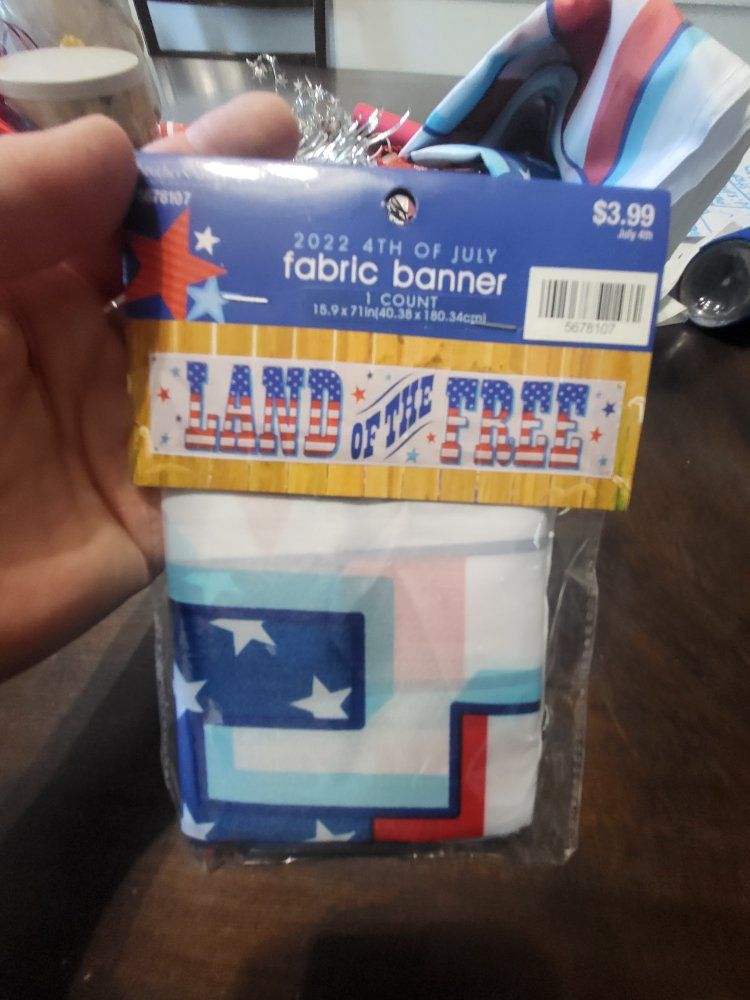 2022 4th of July "Land of the Free" Fabric Banner - 15.9 x 71 inches (New)