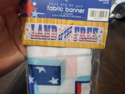 2022 4th of July "Land of the Free" Fabric Banner - 15.9 x 71 inches (New)
