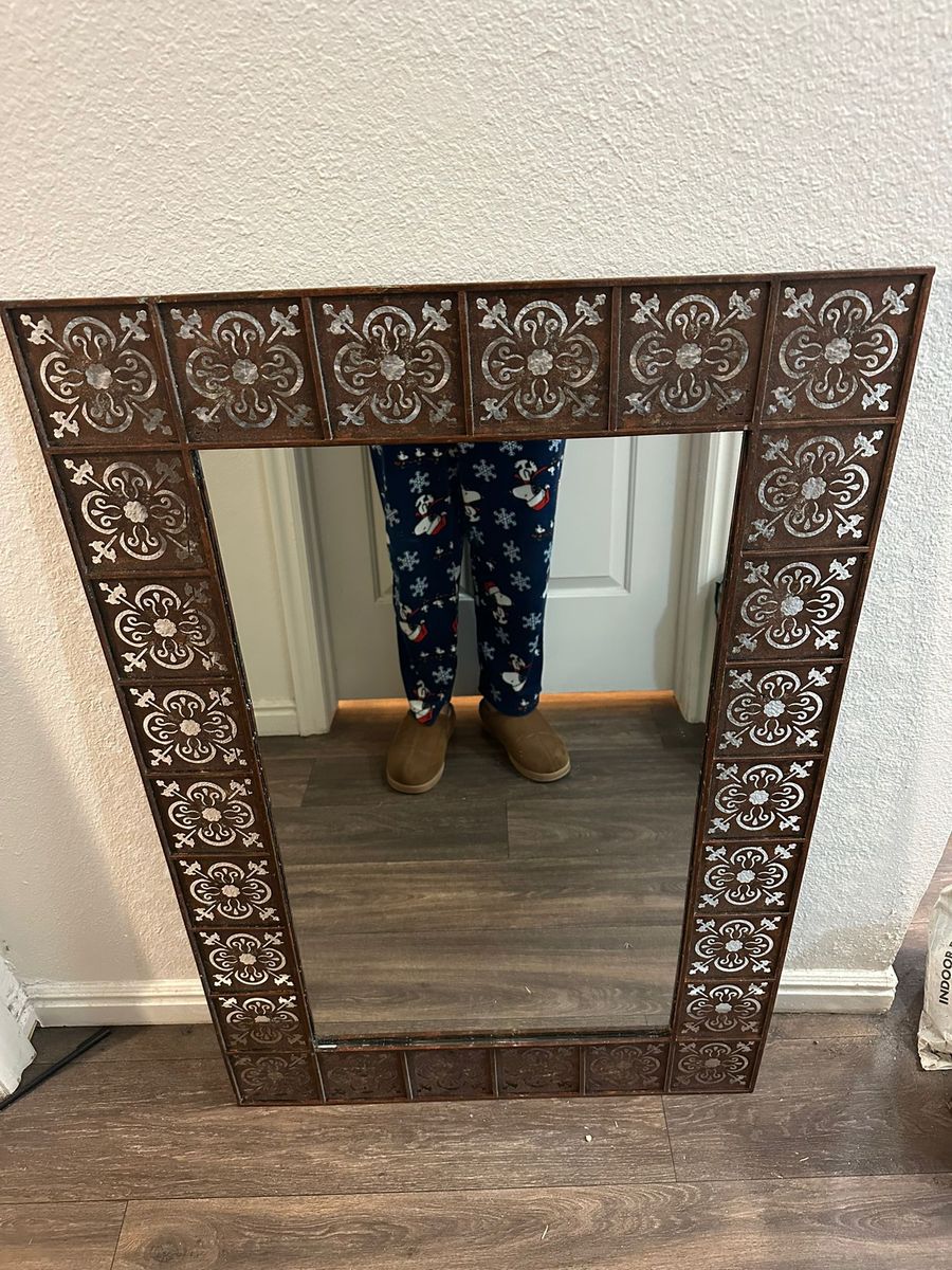 Vintage Mexican Pierced Metal Mirror 38x25.5