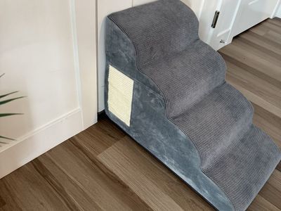 Grey 4-Step Pet Stairs Foam Ramp with Side Scratching Pad
