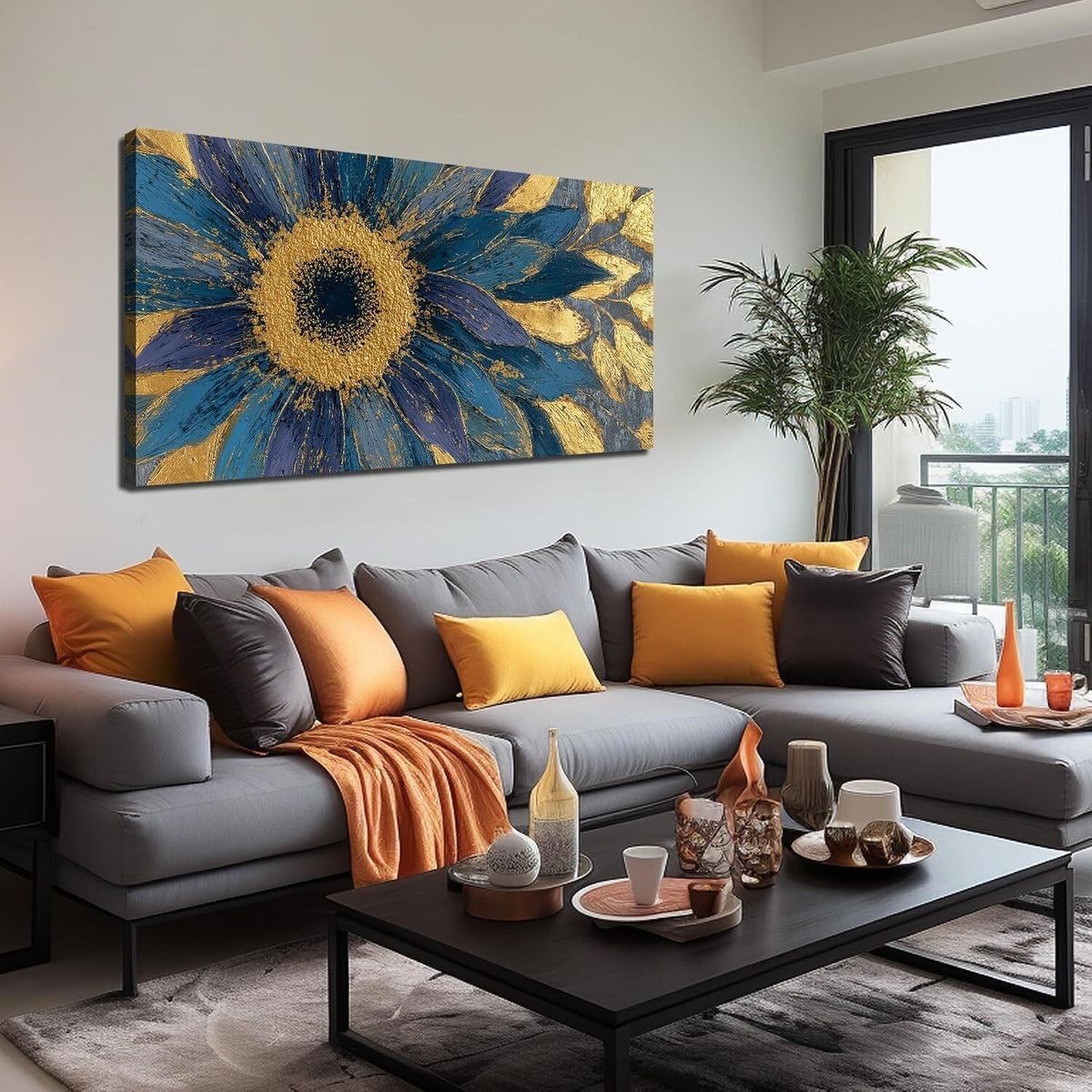 24x48in Gold Floral Canvas JuhaiArt