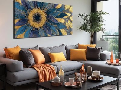 24x48in Gold Floral Canvas JuhaiArt