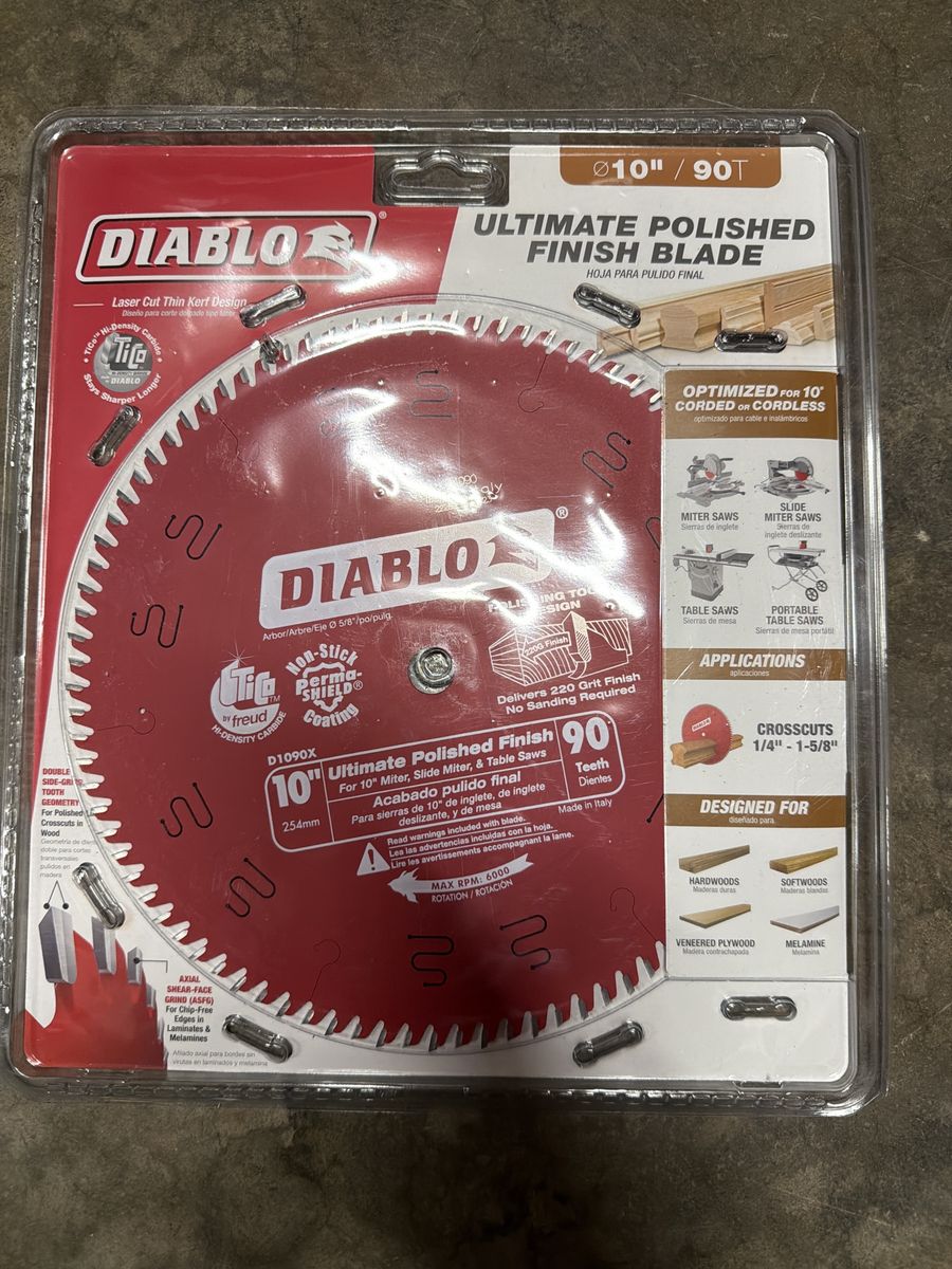 Diablo D1090X 10" 90T Ultimate Polished Finish Saw Blade for Miter, Slide, and Table Saws