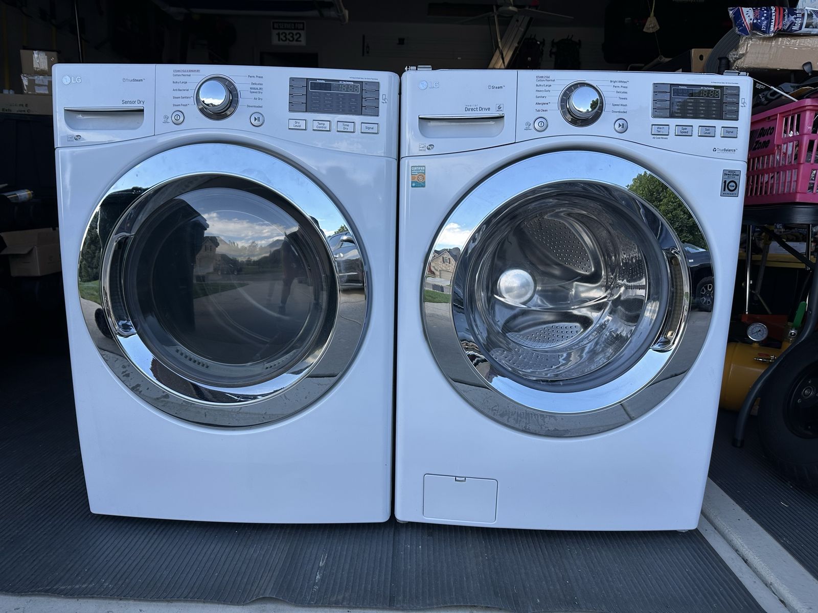 LG White Front Load Washer & Electric Dryer Set - Stackable, Sensor Dry, Direct Drive