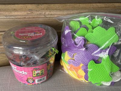 Perler Beads Bucket with Assorted Pegboards Set Used