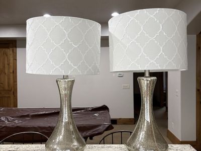 Set of 2 Silver Mercury Glass Table Lamps with Patterned Shades