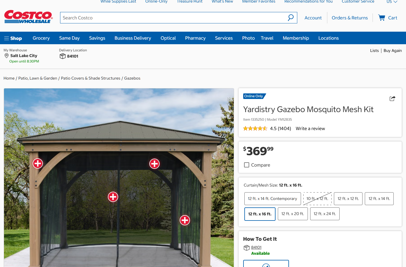 Costco Yardistry 12 ft x 16 ft Gazebo Mosquito Mesh Kit Model YM12835 Black