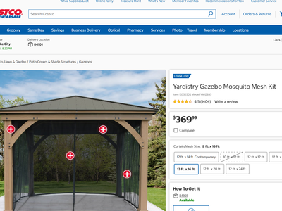Costco Yardistry 12 ft x 16 ft Gazebo Mosquito Mesh Kit Model YM12835 Black