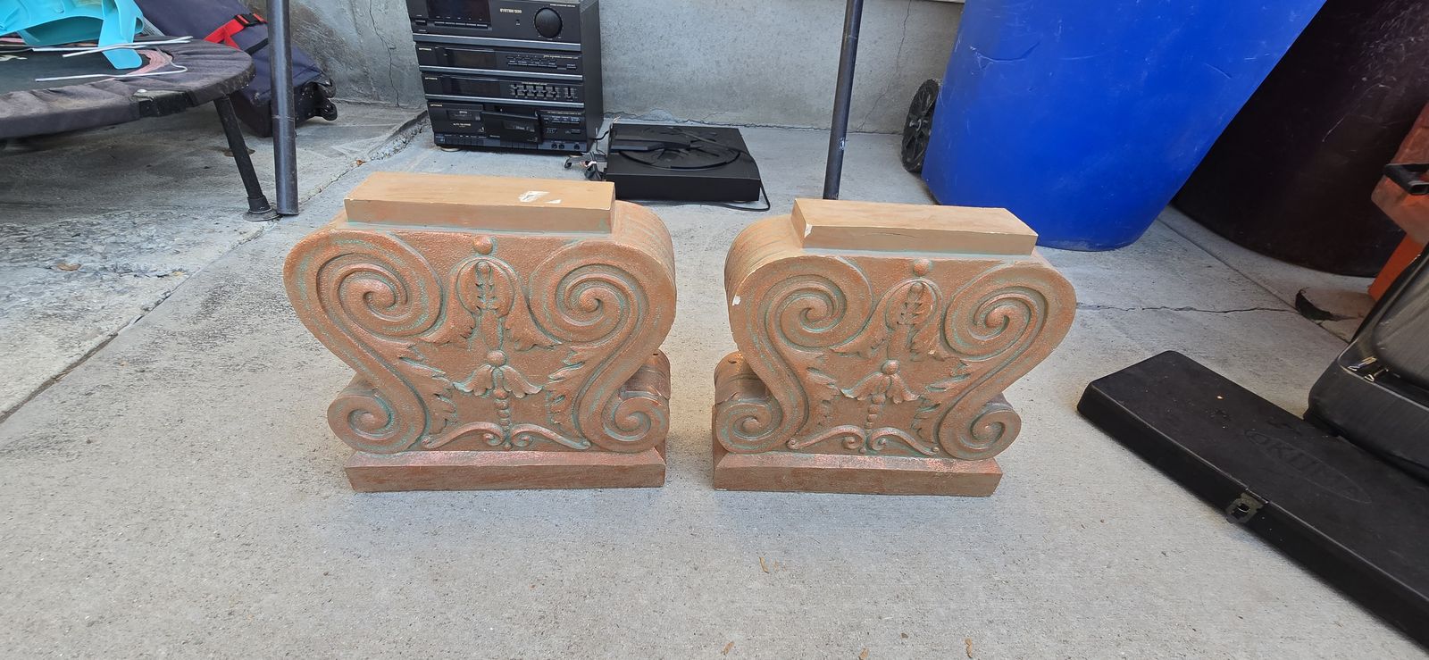 1960s Mid Century Modern Table Bases – Sculptural Cement Coffee Table Pedestals Pair