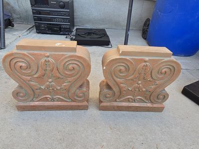 1960s Mid Century Modern Table Bases – Sculptural Cement Coffee Table Pedestals Pair