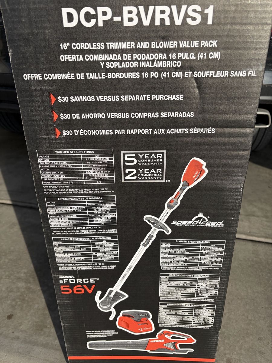 ECHO eFORCE 56V Cordless 16" String Trimmer & Leaf Blower Combo Kit DCP-BVRVS1