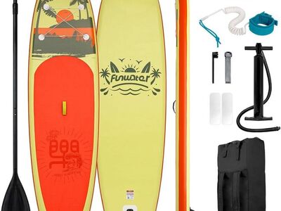 Brand New 11 FT Inflatable Stand Up Paddle Board Bundle- Still Factory Sealed Sun Orange