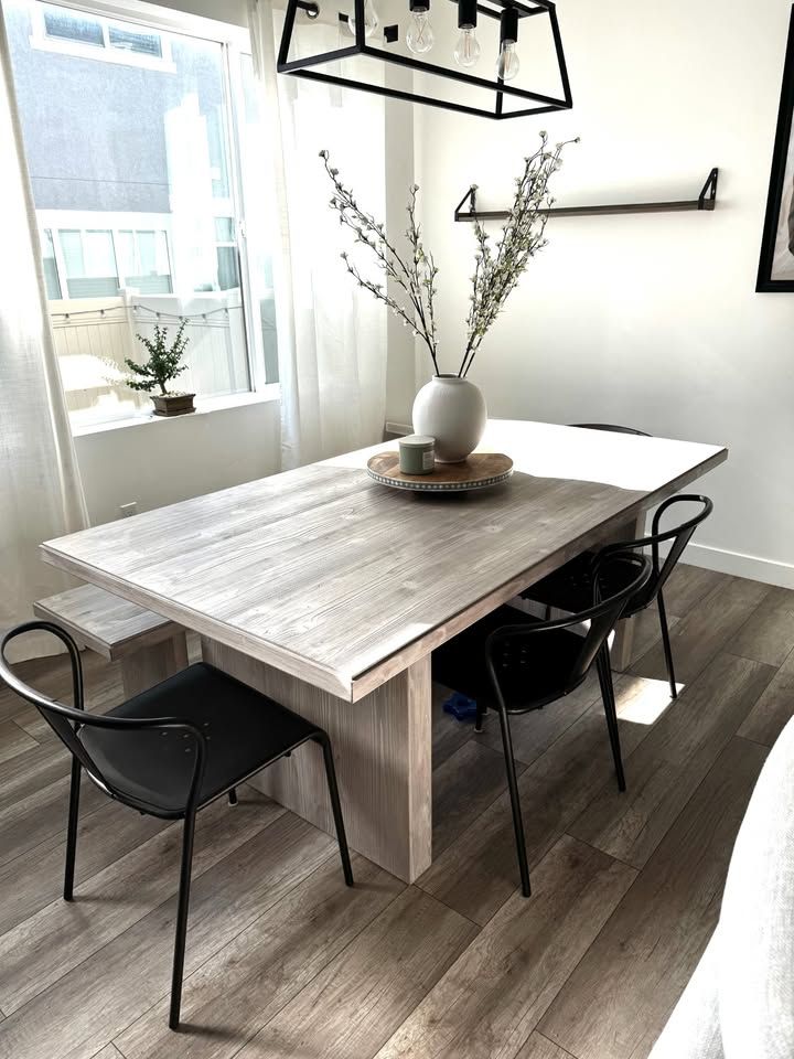 76" Luxury Wood Dining Table and Bench with FREE metal dining chairs