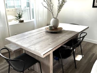 76" Luxury Wood Dining Table and Bench with FREE metal dining chairs