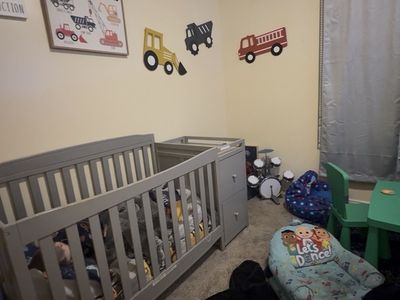 Gray Crib With Changing Table , Two Drawers, 2 She
