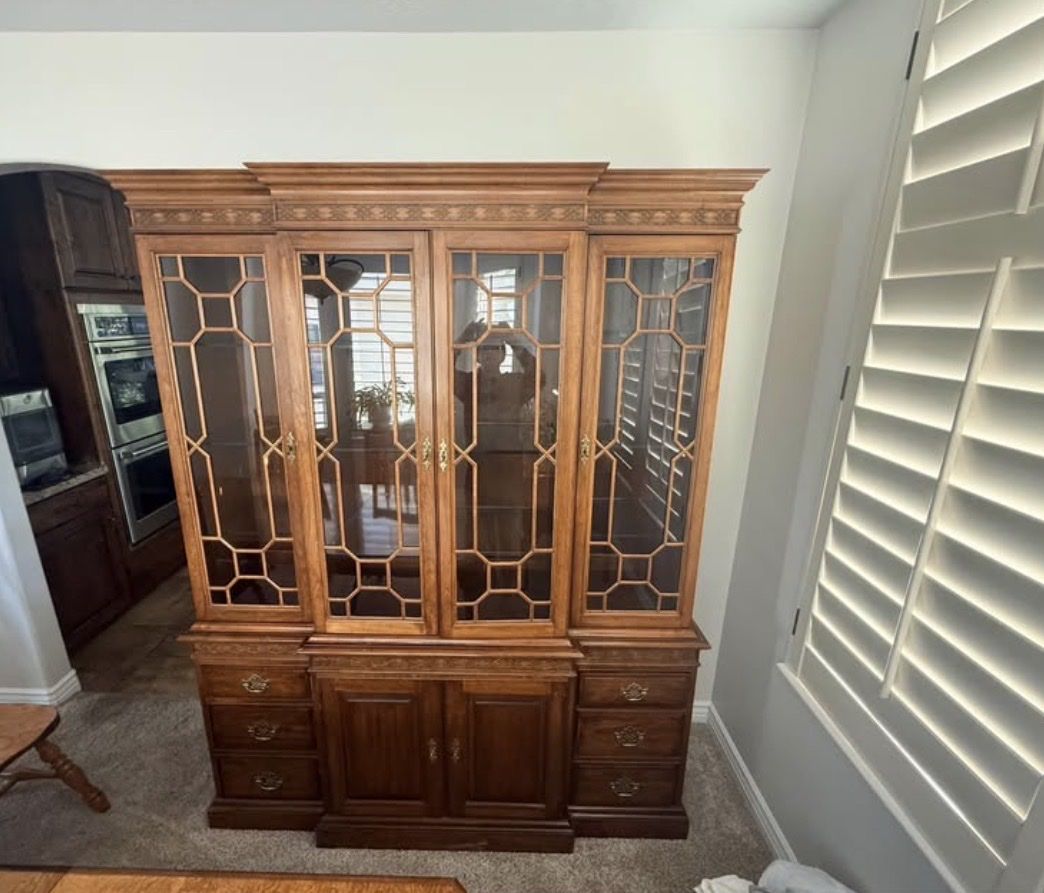 Elegant Wooden Display Cabinet/Hutch - Glass Doors & Storage Drawers