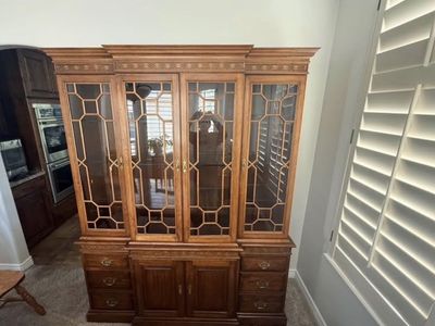 Elegant Wooden Display Cabinet/Hutch - Glass Doors & Storage Drawers