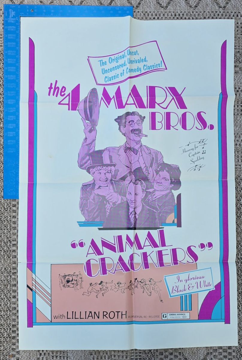 Vintage The 4 Marx Bros. Animal Crackers Movie Poster Lillian Roth Universal Re-Release
