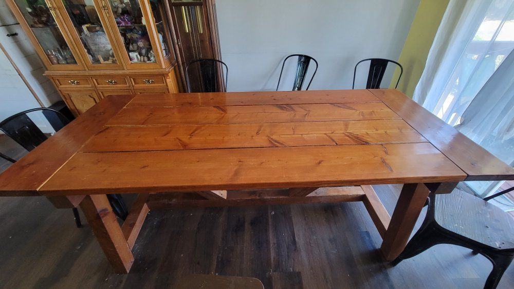 Rustic Solid Wood Farmhouse Dining Table - Large Rectangular Trestle Base