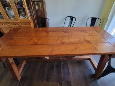Rustic Solid Wood Farmhouse Dining Table - Large Rectangular Trestle Base