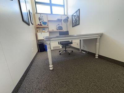 Large White Farmhouse Style Table with Metal Top - Versatile Desk or Dining Table