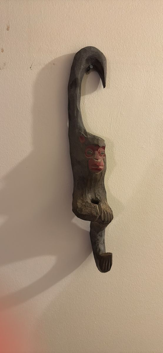 Hand Carved Wooden Interlocking Monkey Chain Wall Hanging Folk Art