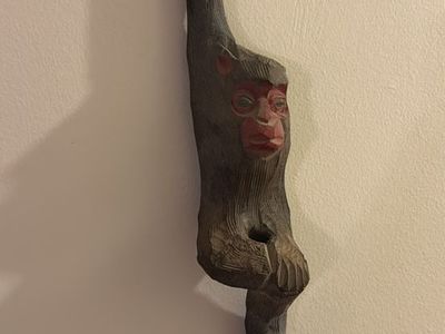 Hand Carved Wooden Interlocking Monkey Chain Wall Hanging Folk Art