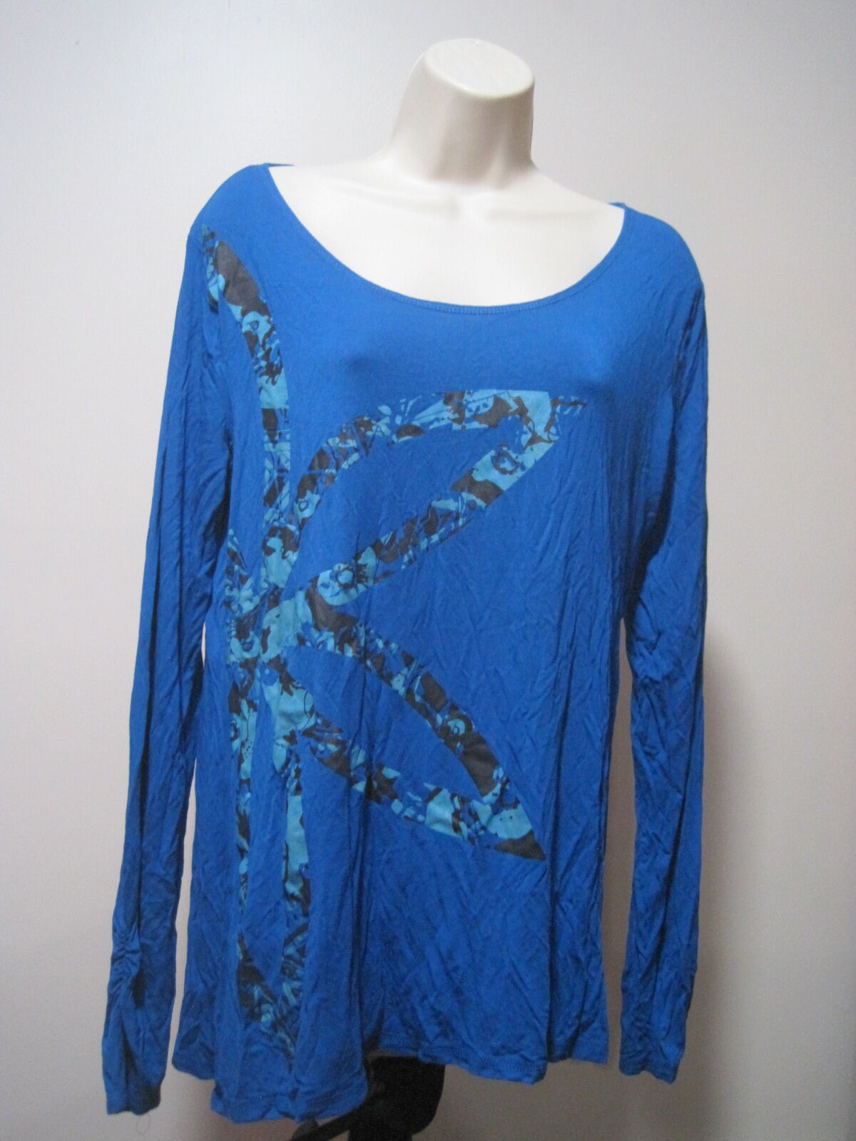 Gaiam Women Blue Turquoise/Black 1/2 Star Design Harmony Long Sleeve Yoga Tee XL
