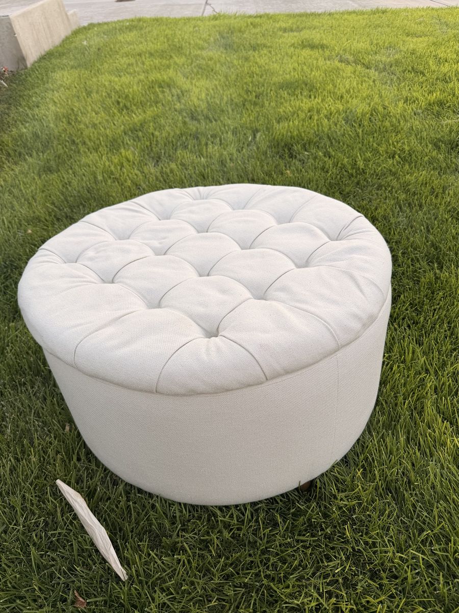 Round Cream Tufted Upholstered Storage Ottoman (31" Diameter x 17" H)