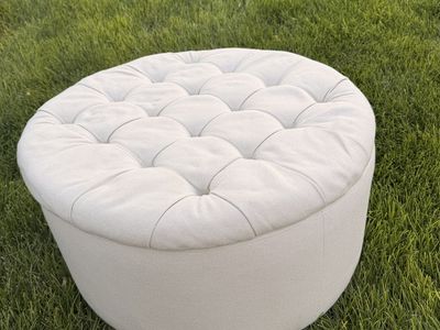 Round Cream Tufted Upholstered Storage Ottoman (31" Diameter x 17" H)