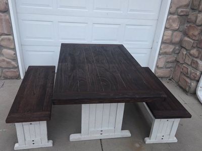 Farmhouse Style Dining Table with 2 Benches