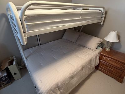 Twin over full metal bunk bed (white) With good mattresses