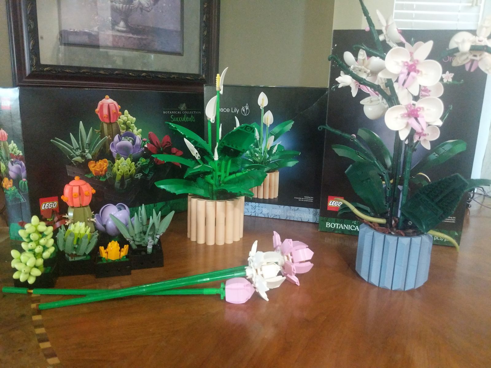 3 Lego botanical sets plus free flowers in front