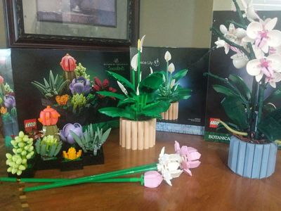 3 Lego botanical sets plus free flowers in front