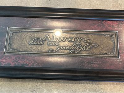 Framed Wall Art Decor "Always Kiss Me Goodnight" Black Frame Red Burgundy Background