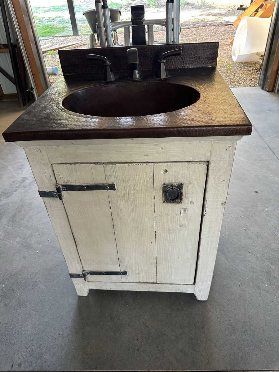 Hammered copper vanity