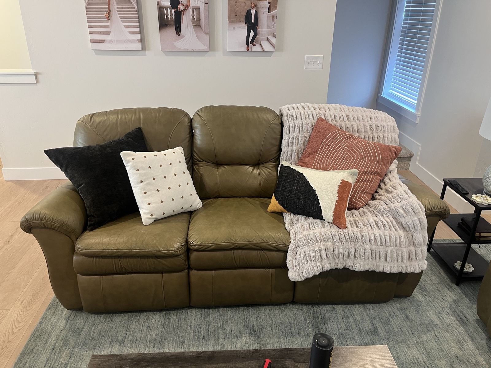 Green Leather Reclining Sofa and Loveseat Set - Comfortable Living Room Seating