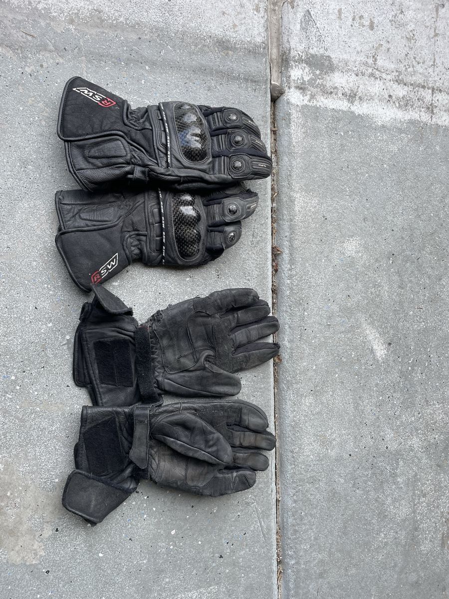 RSW Black Leather Motorcycle Gloves - Two Pairs with Carbon Fiber Knuckle Protection
